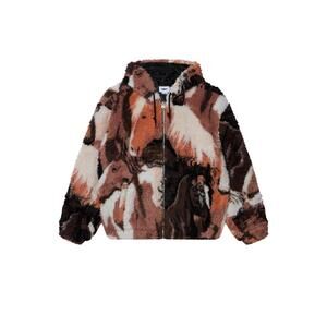 NEW OBEY CLOTHING men's horses sherpa jacket in brown multi